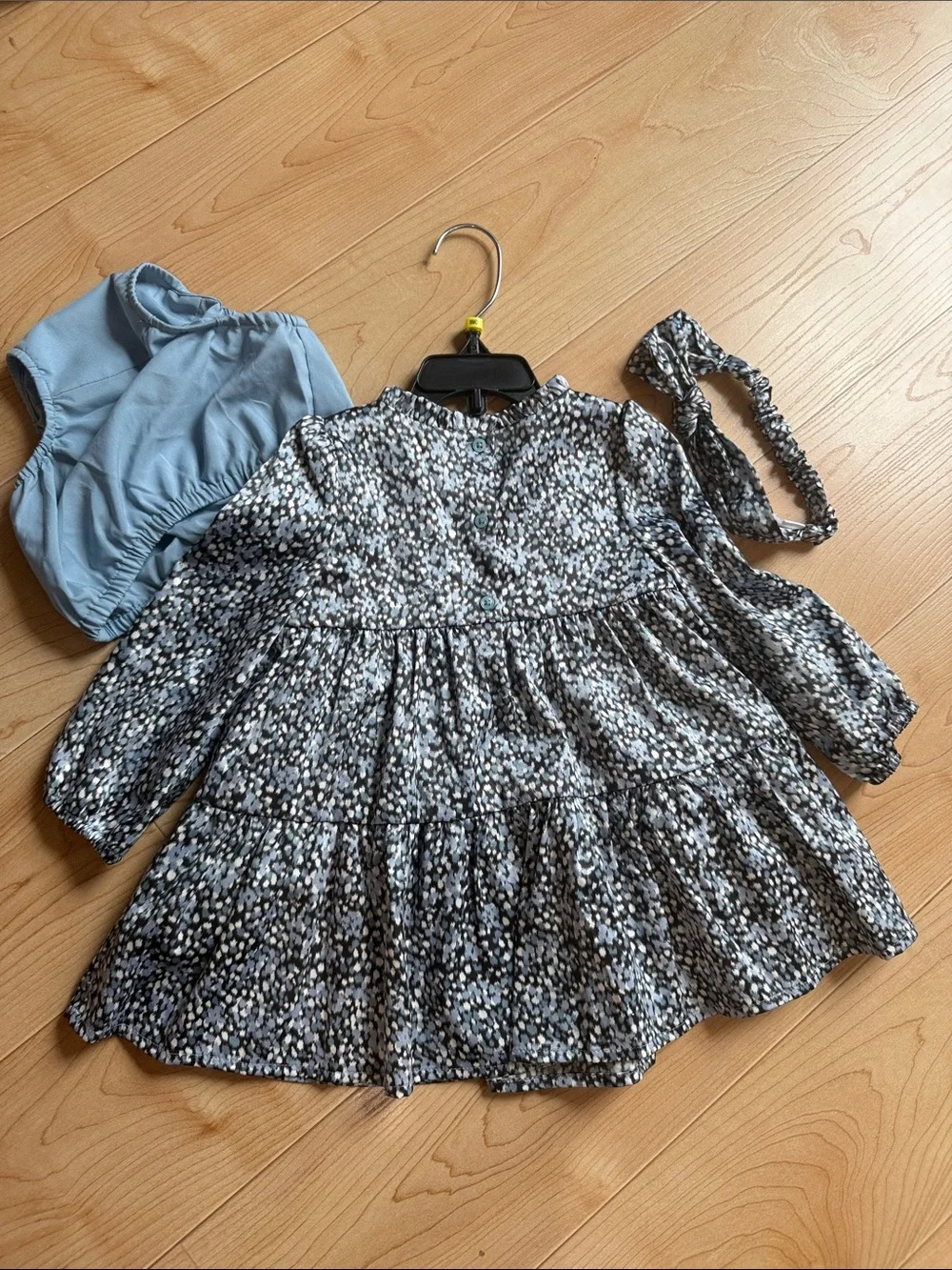 Baby Girl Gap Toddler Speckled Blue White & Black Dress w/ Headband Sz 18-24M
